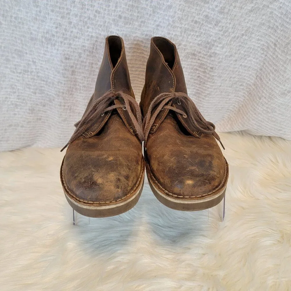 Clarks Men's Chukka Desert Boots Ankle Lace‎ Up Brown Leather 12 Shoe Distressed